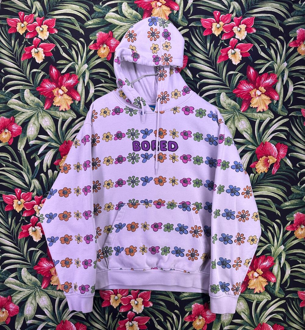 Teenage All Over Flowers BORED White Hoodie Size Large